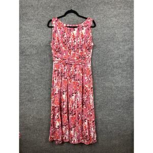 Perceptions New York Dress A-Line Sleeveless Pink and Purple Midi Smocked Waist